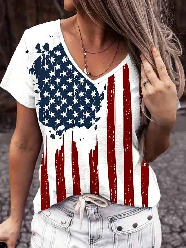 American Flag V-Neck Short Sleeve T-Shirt sold by Charming Charlie