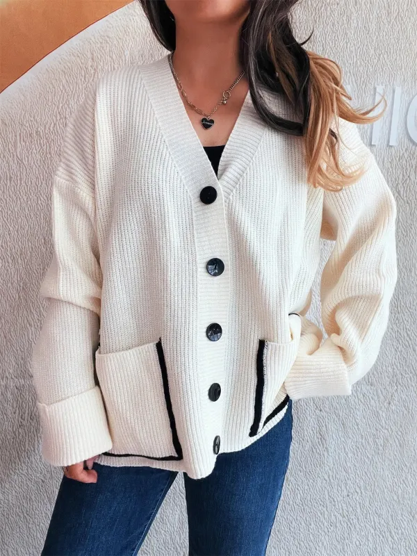 Button-Front Ribbed Cardigan with V-Neck sold by Charming Charlie