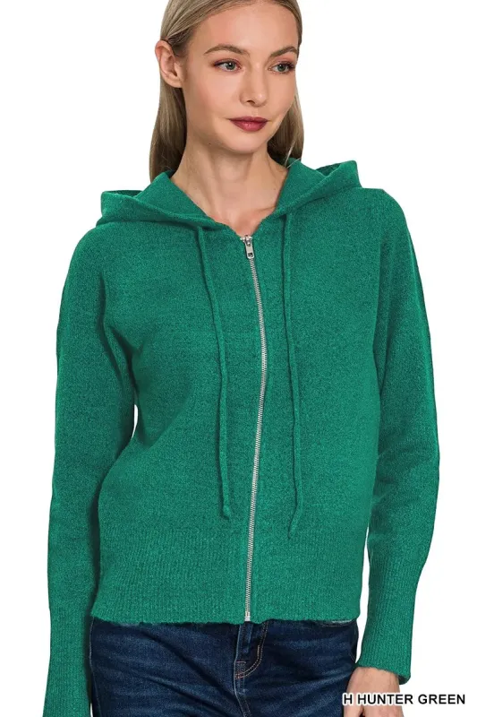 Zenana Drawstring Zip Up Hooded Cardigan sold by Charming Charlie