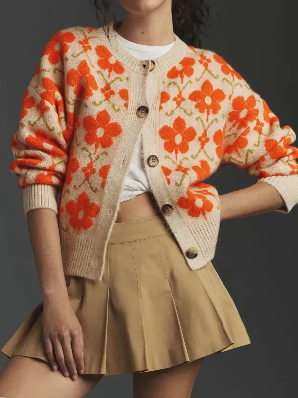 Flower Button Up Long Sleeve Cardigan sold by Charming Charlie