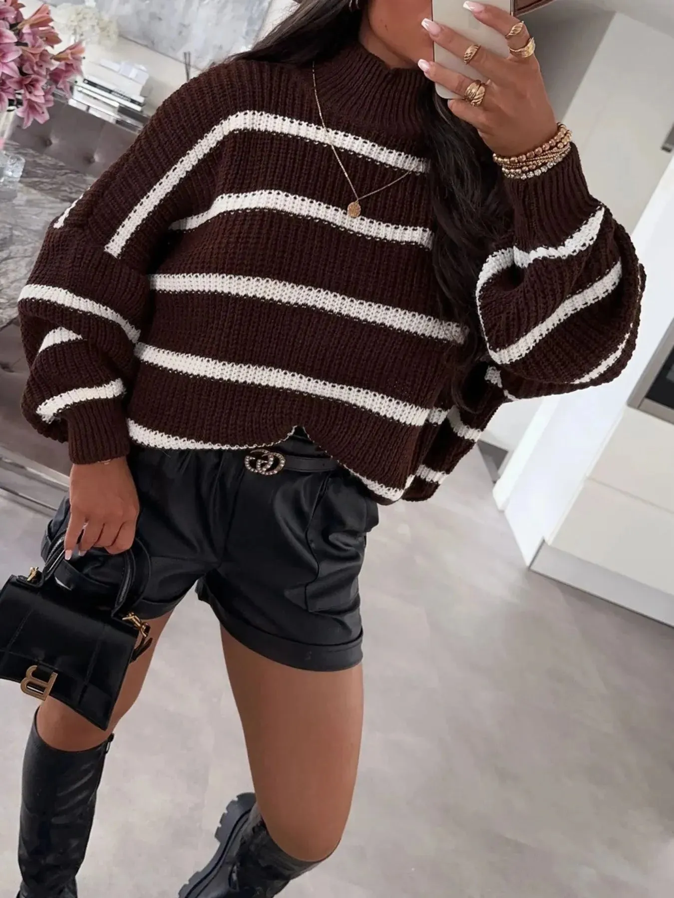 Striped Turtleneck Long Sleeve Sweater sold by Charming Charlie