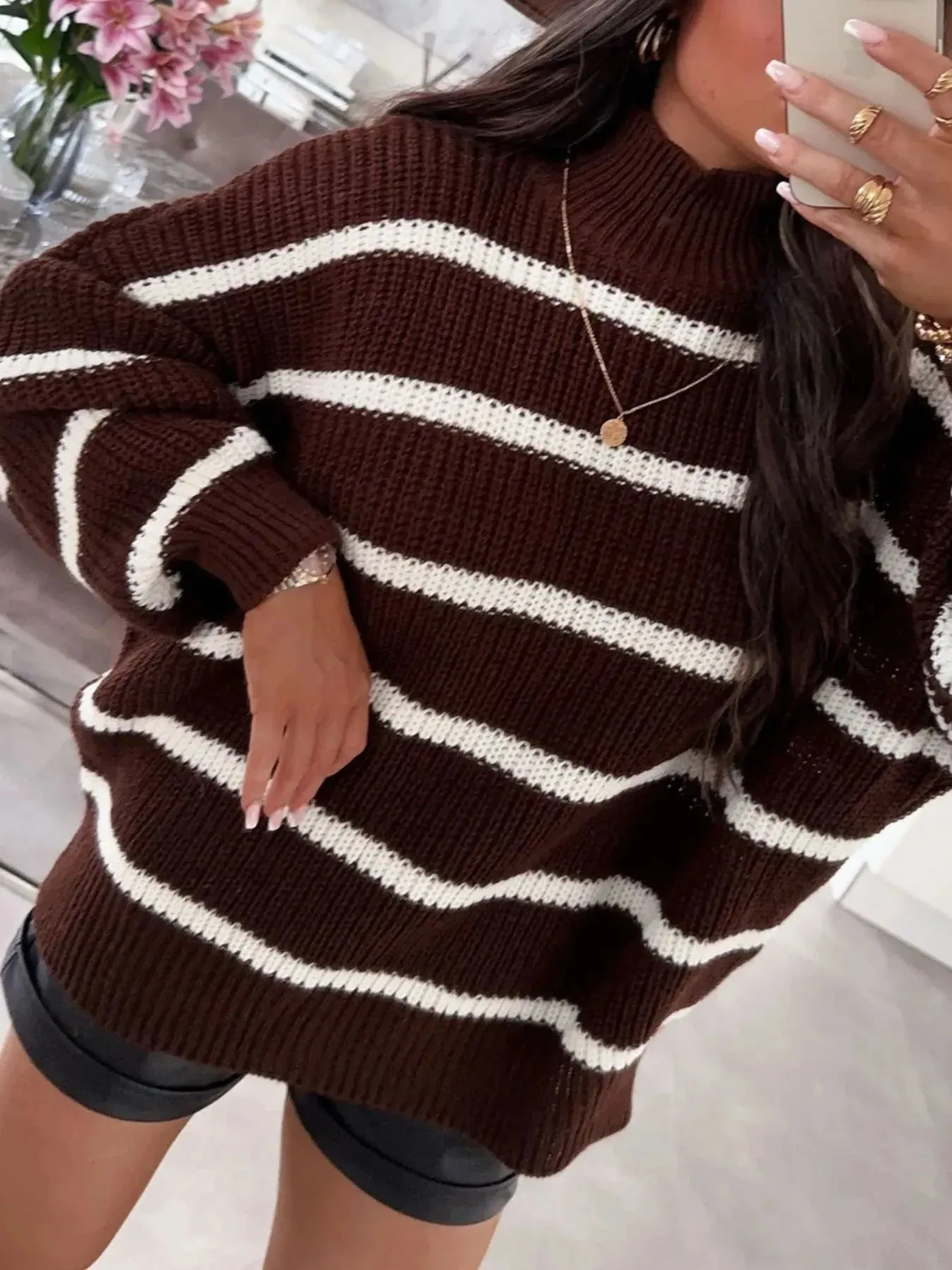 Striped Turtleneck Long Sleeve Sweater sold by Charming Charlie product image thumbnail 2