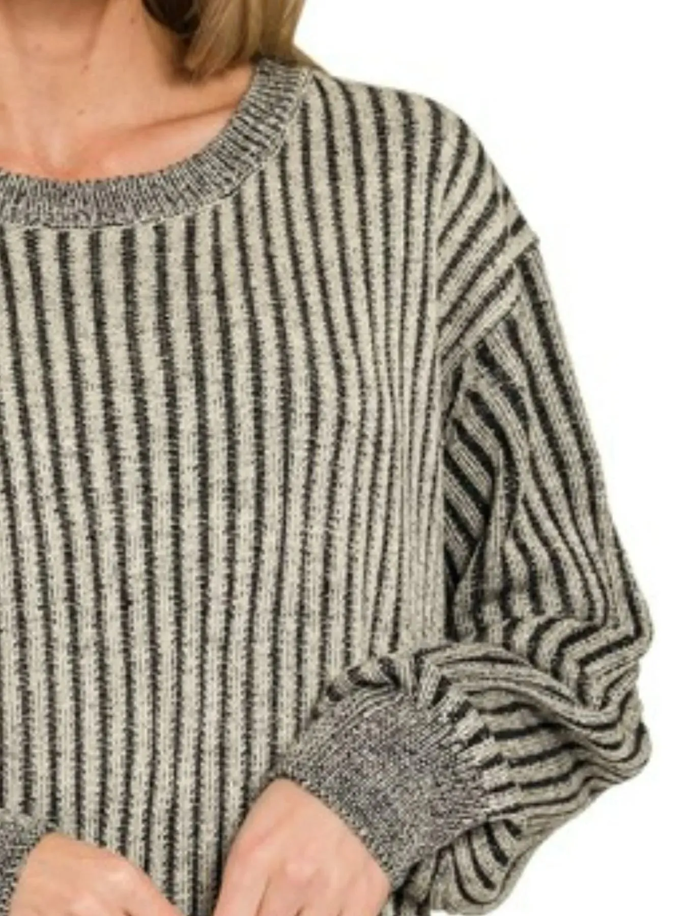 Zenana Curved Hem Two-Tone Ribbed Sweater sold by Charming Charlie product image thumbnail 2