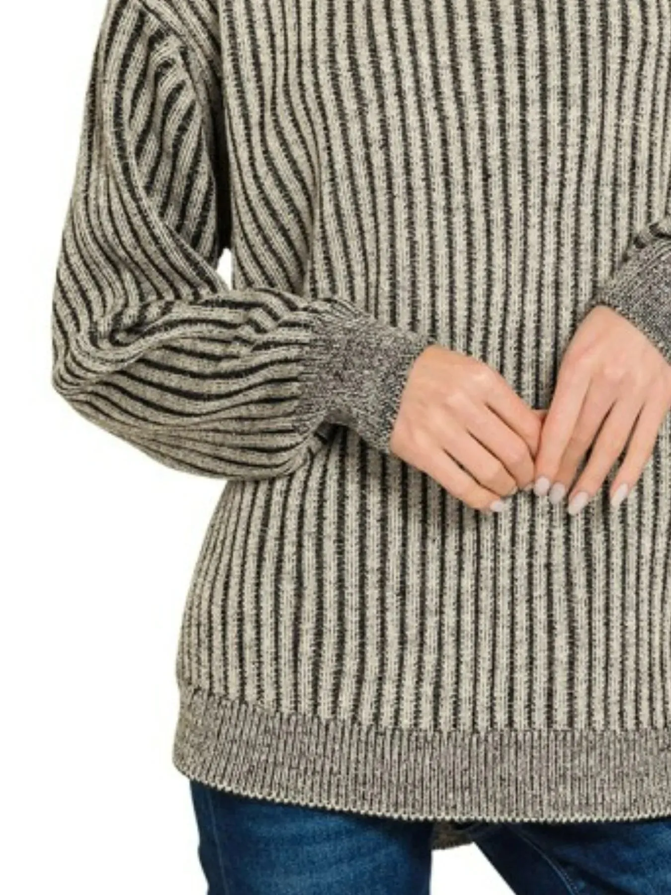 Zenana Curved Hem Two-Tone Ribbed Sweater sold by Charming Charlie product image thumbnail 3