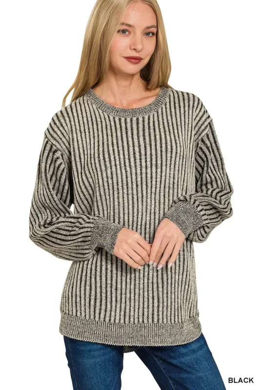 Zenana Curved Hem Two-Tone Ribbed Sweater sold by Charming Charlie