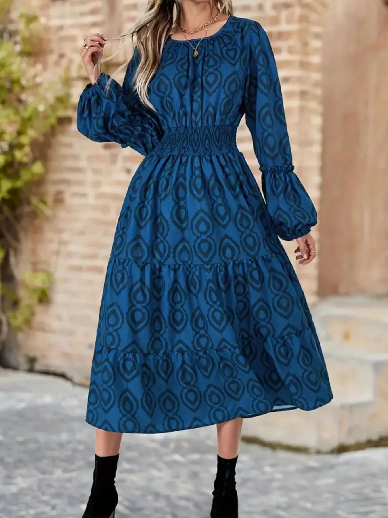 Printed Round Neck Balloon Sleeve Dress sold by Charming Charlie product image thumbnail 2