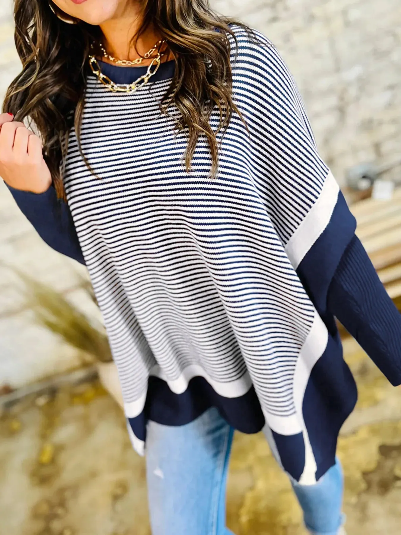 Stripe Dolman Oversize Tunic Sweater sold by Charming Charlie