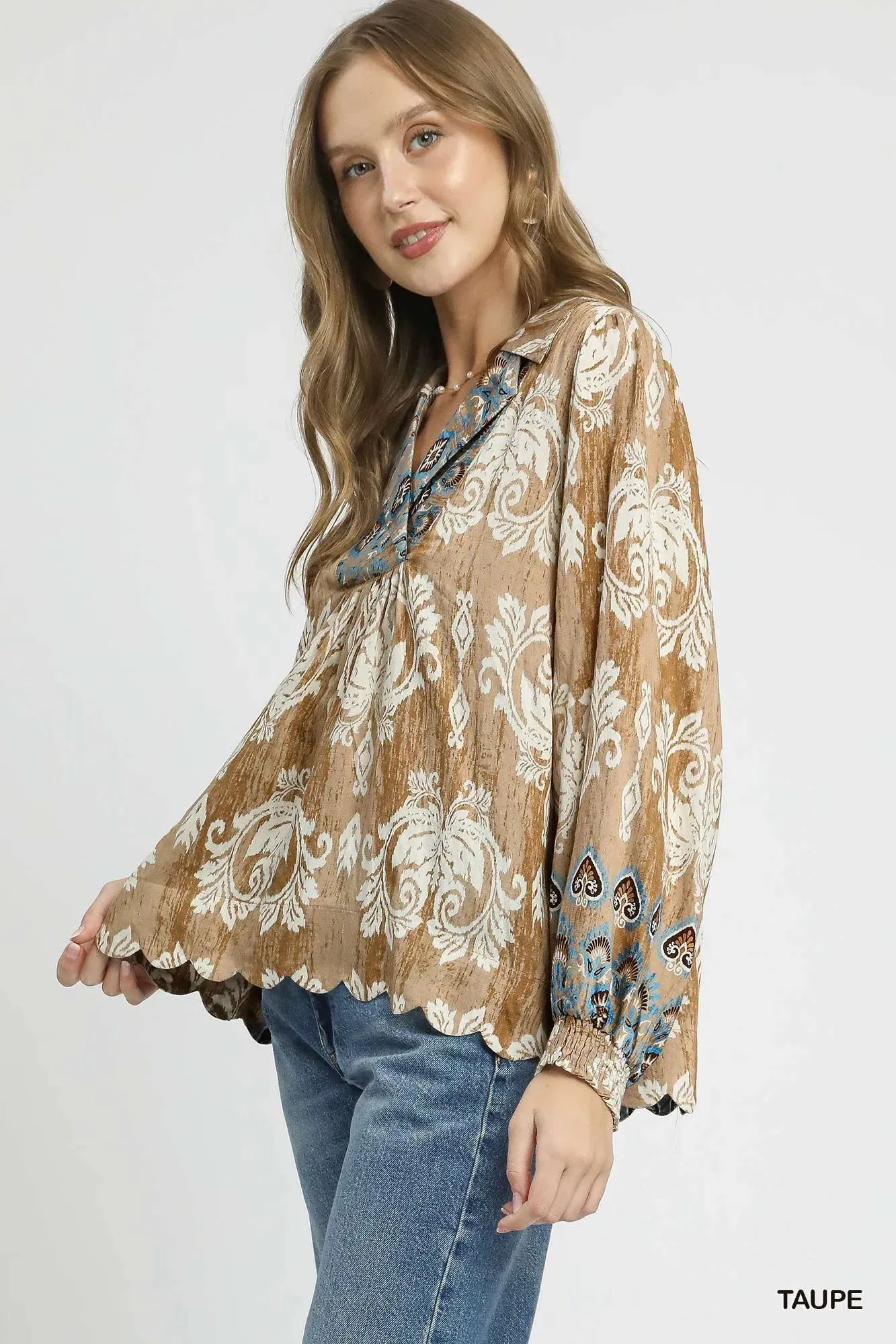 Umgee Floral Boho Blouse with Scalloped Hem sold by Charming Charlie product image thumbnail 3