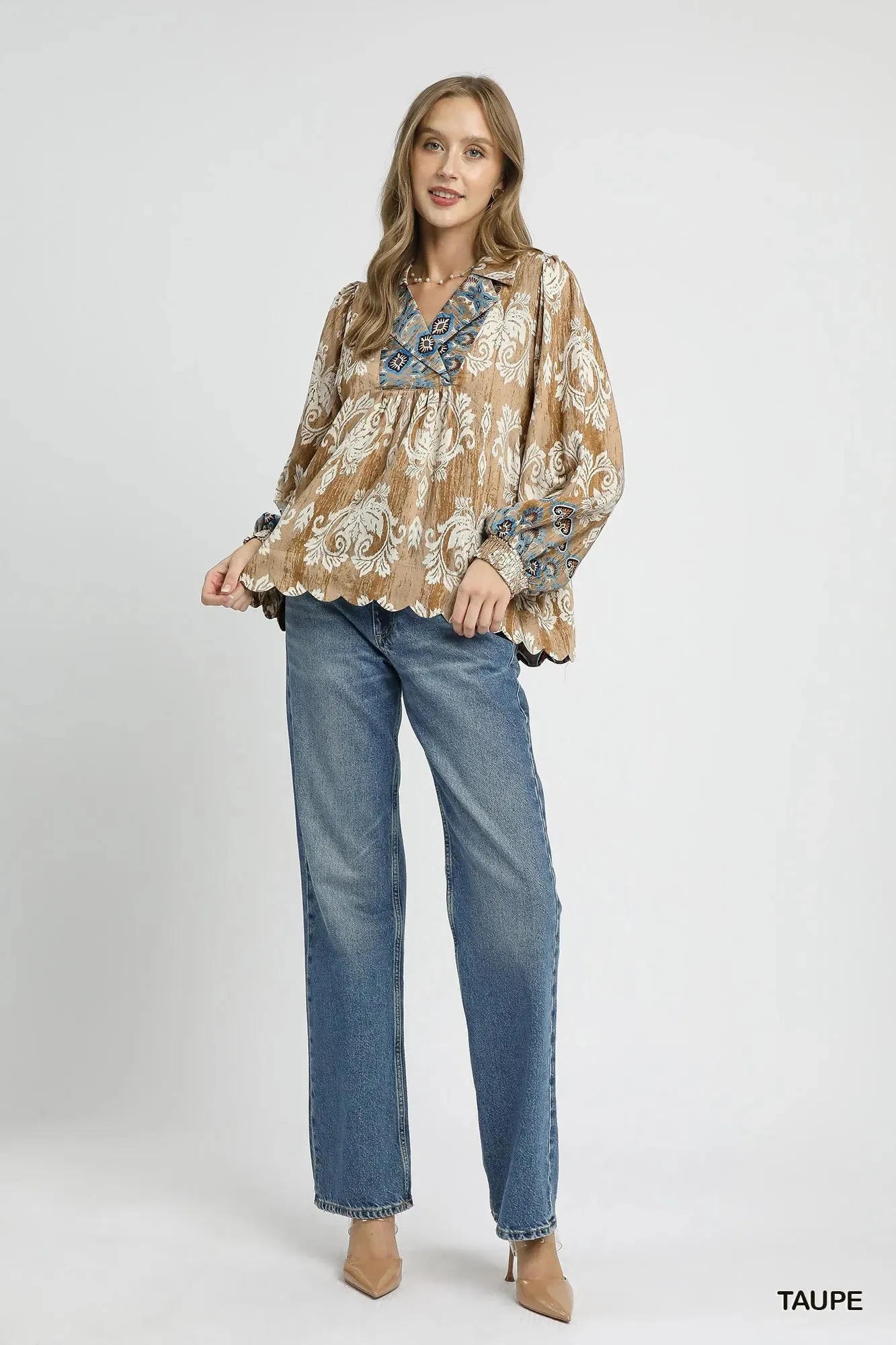 Umgee Floral Boho Blouse with Scalloped Hem sold by Charming Charlie product image thumbnail 4