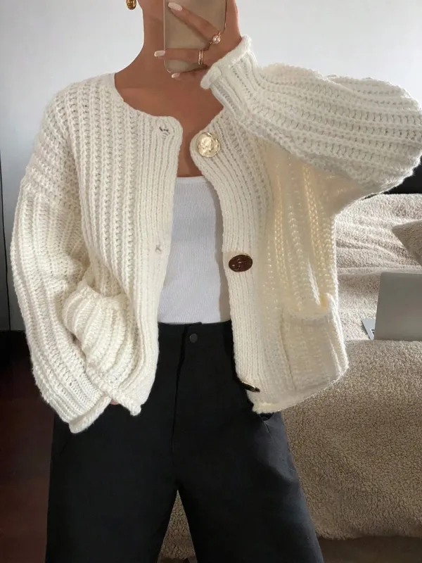 Button-Front Knit Cardigan with Pockets sold by Charming Charlie