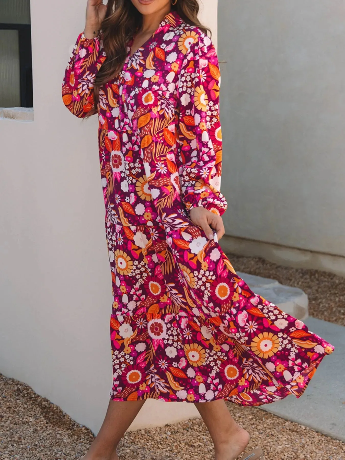 Floral Print Long Sleeve Midi Dress with Pockets sold by Charming Charlie product image thumbnail 4