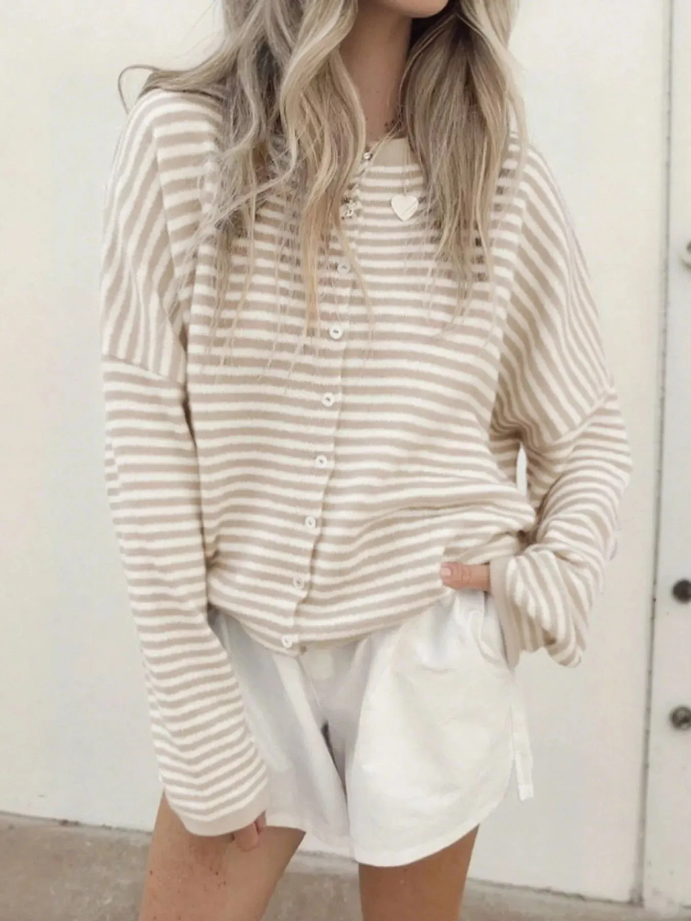 Striped Button Front Long Sleeve Cardigan sold by Charming Charlie product image thumbnail 5