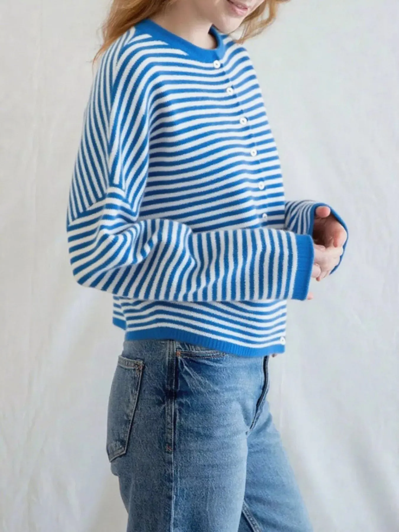 Striped Button Front Long Sleeve Cardigan sold by Charming Charlie product image thumbnail 2