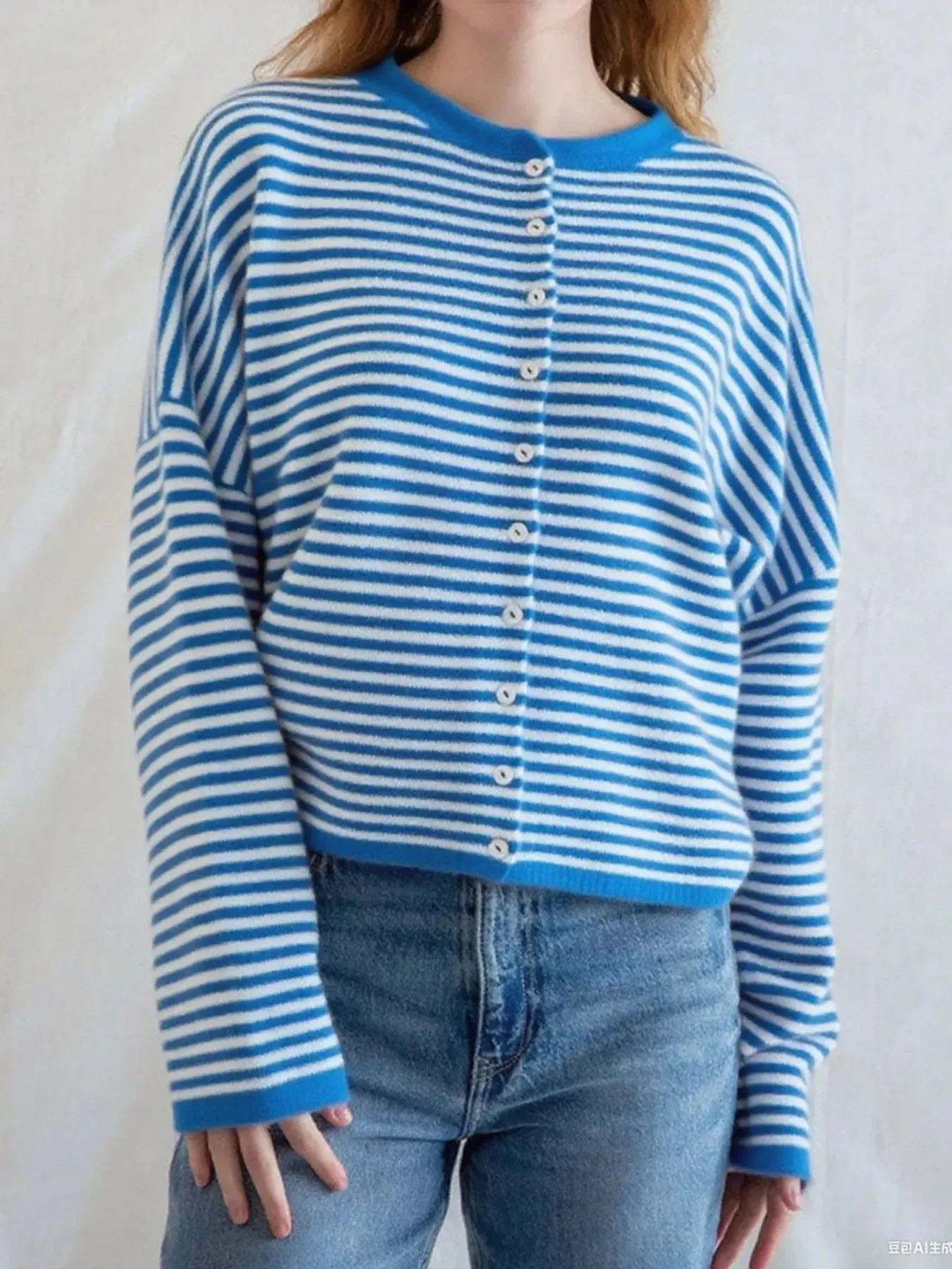 Striped Button Front Long Sleeve Cardigan sold by Charming Charlie product image thumbnail 4