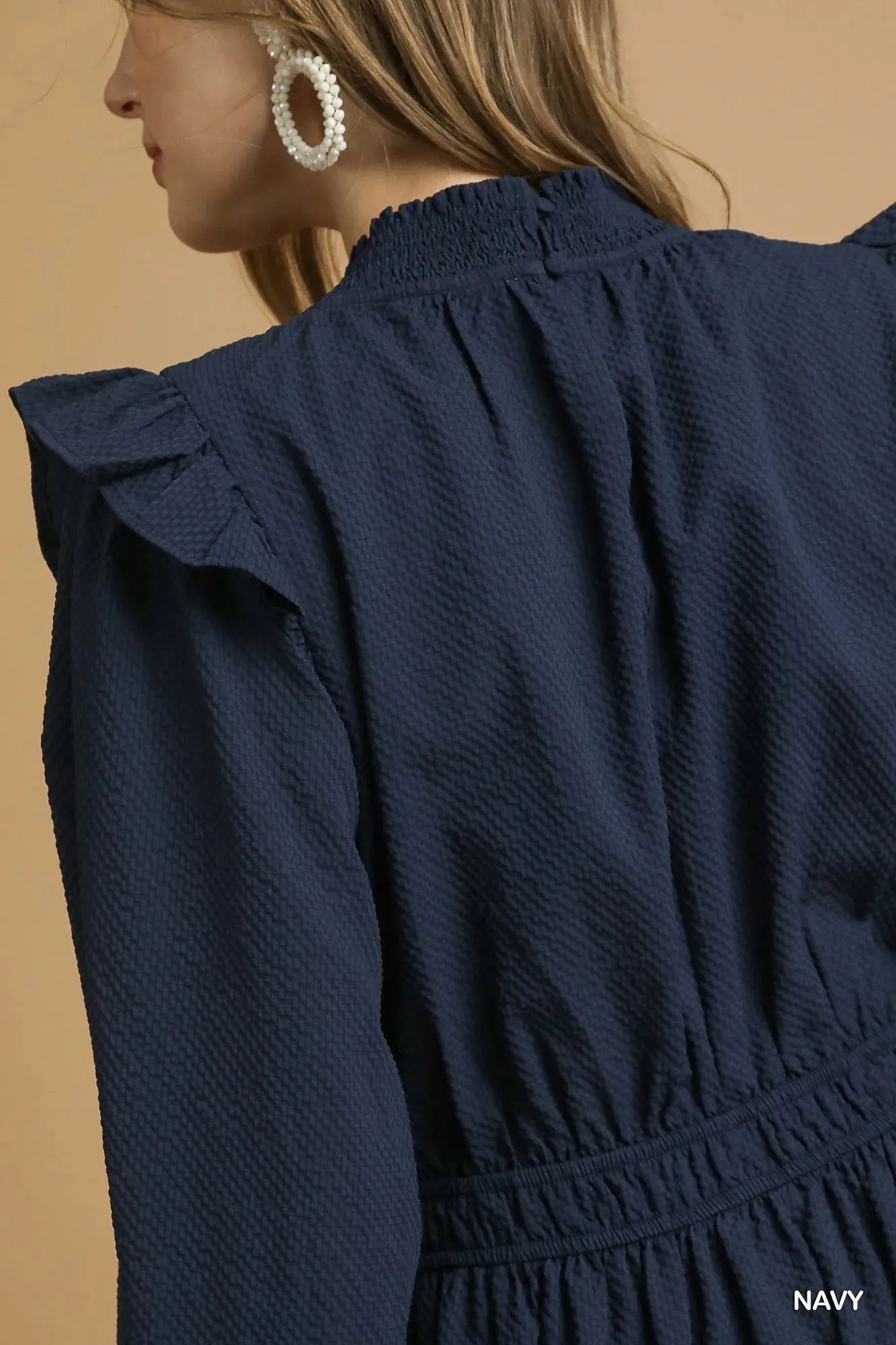 Umgee Textured Midi Dress with Ruffle Shoulder Detail sold by Charming Charlie product image thumbnail 5