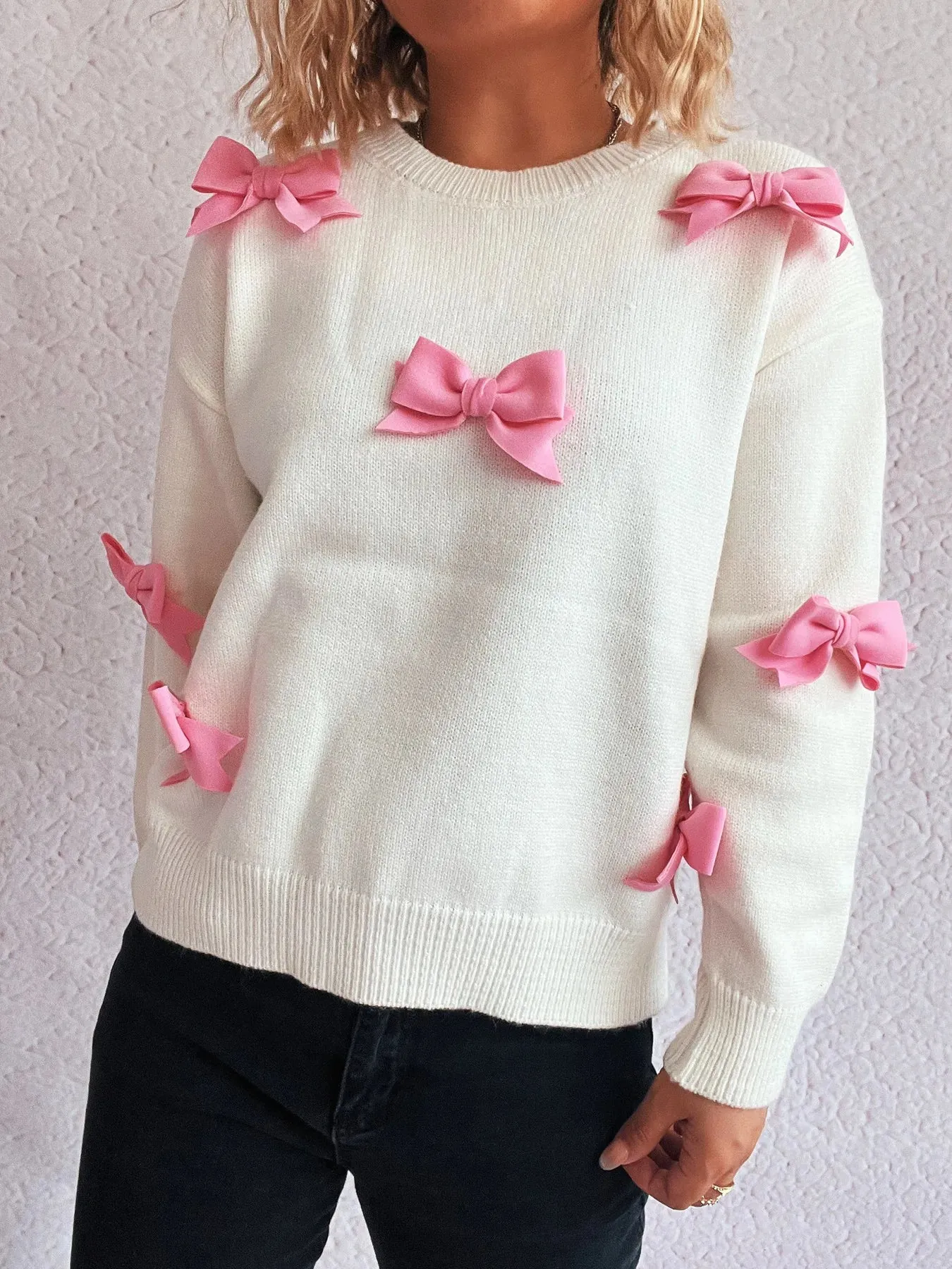 Bow Round Neck Long Sleeve Sweater sold by Charming Charlie product image thumbnail 4