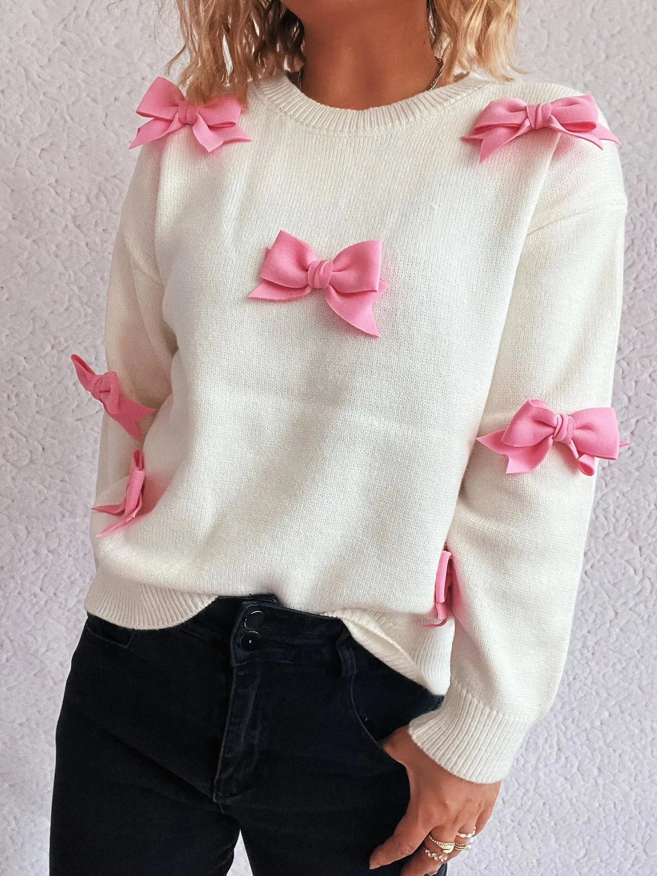 Bow Round Neck Long Sleeve Sweater sold by Charming Charlie