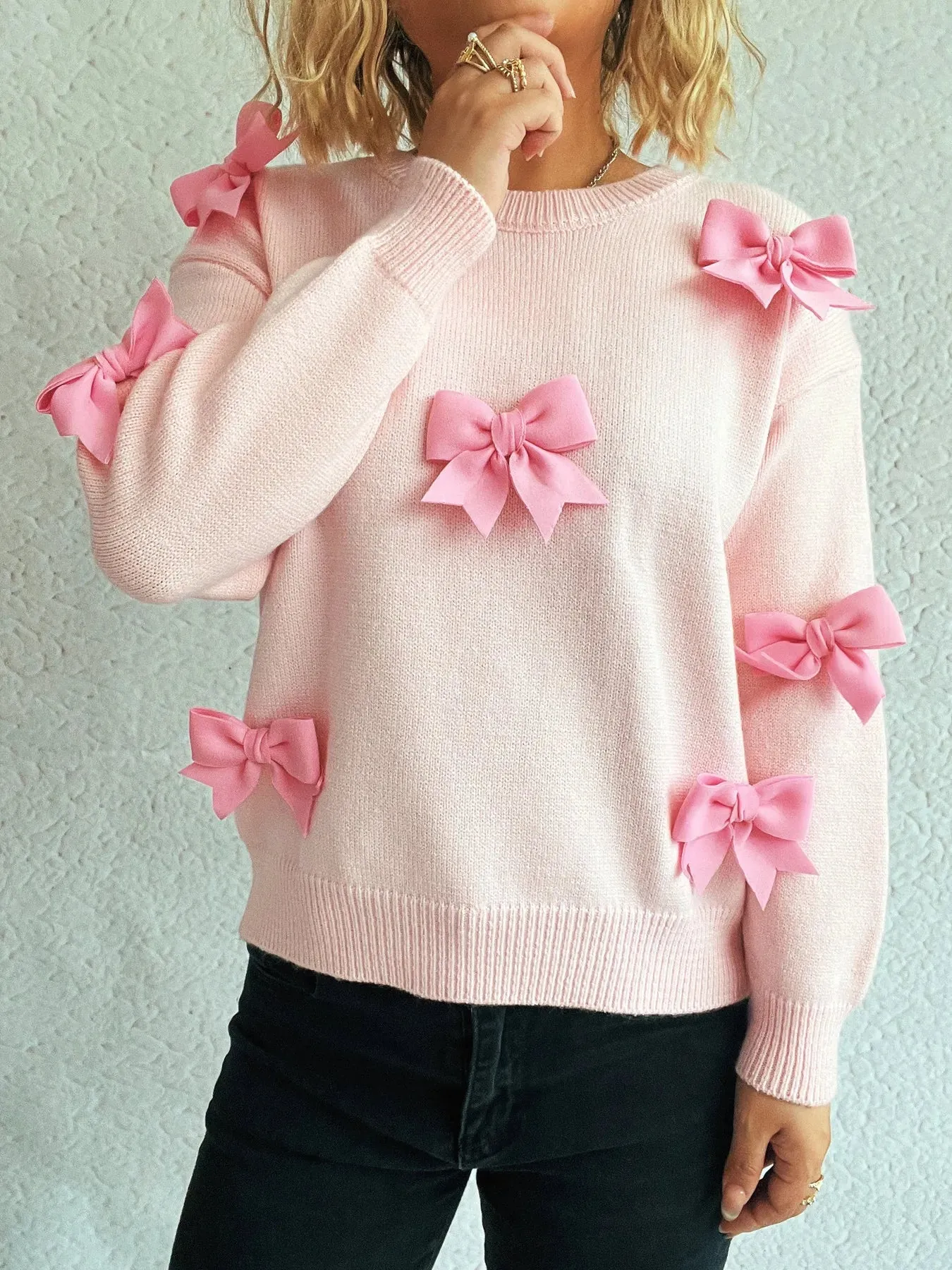 Bow Round Neck Long Sleeve Sweater sold by Charming Charlie product image thumbnail 5
