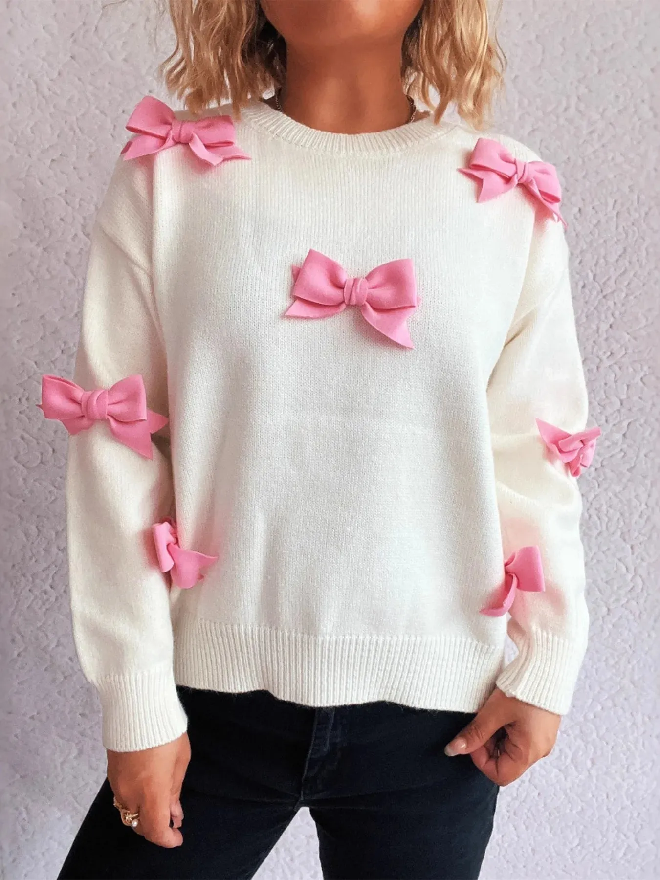 Bow Round Neck Long Sleeve Sweater sold by Charming Charlie product image thumbnail 2