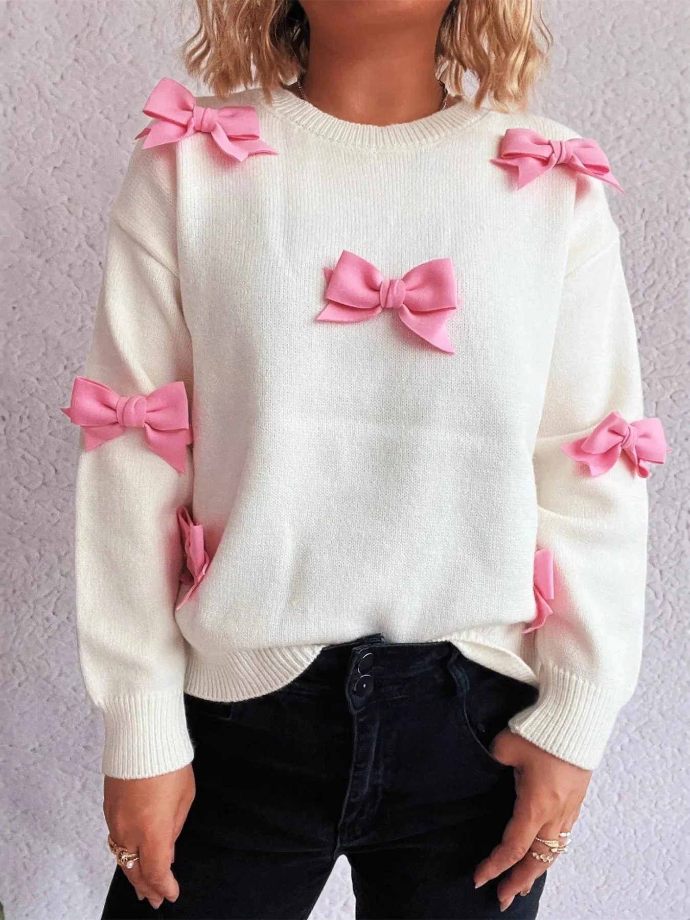 Bow Round Neck Long Sleeve Sweater sold by Charming Charlie product image thumbnail 3