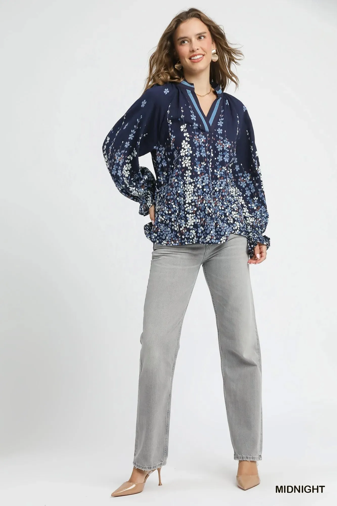 Umgee Full Size Floral Vine Print Blouse with Balloon Sleeves Plus Size sold by Charming Charlie product image thumbnail 4