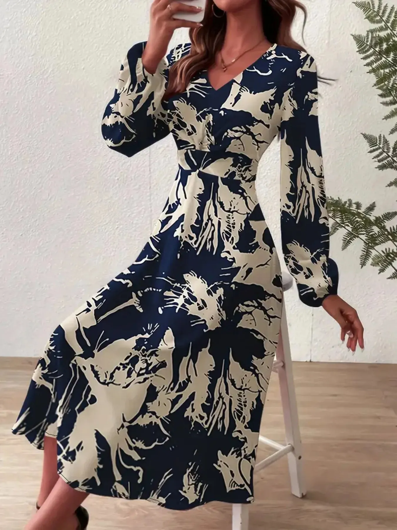 Long Sleeve Printed Midi Dress sold by Charming Charlie product image thumbnail 4