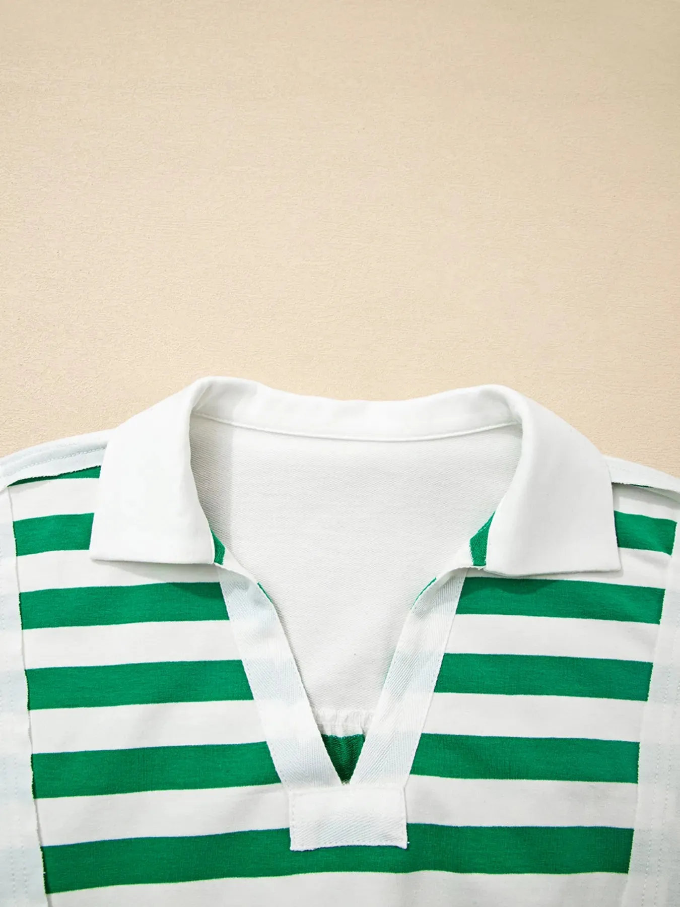 Stripe Colorblock Collared V Neck Cropped Top sold by Charming Charlie product image thumbnail 4