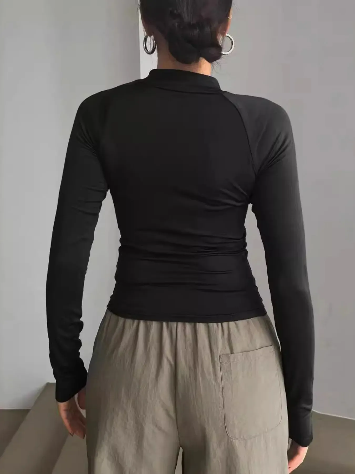Long Sleeve Zip Front Fitted T-Shirt sold by Charming Charlie product image thumbnail 2