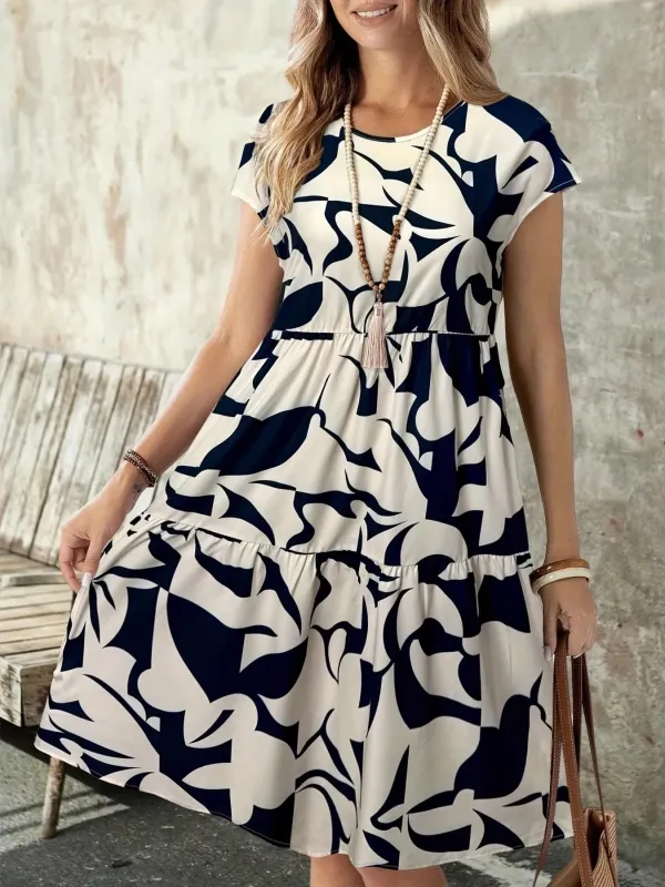 Abstract Print Tiered Short Sleeve Dress sold by Charming Charlie