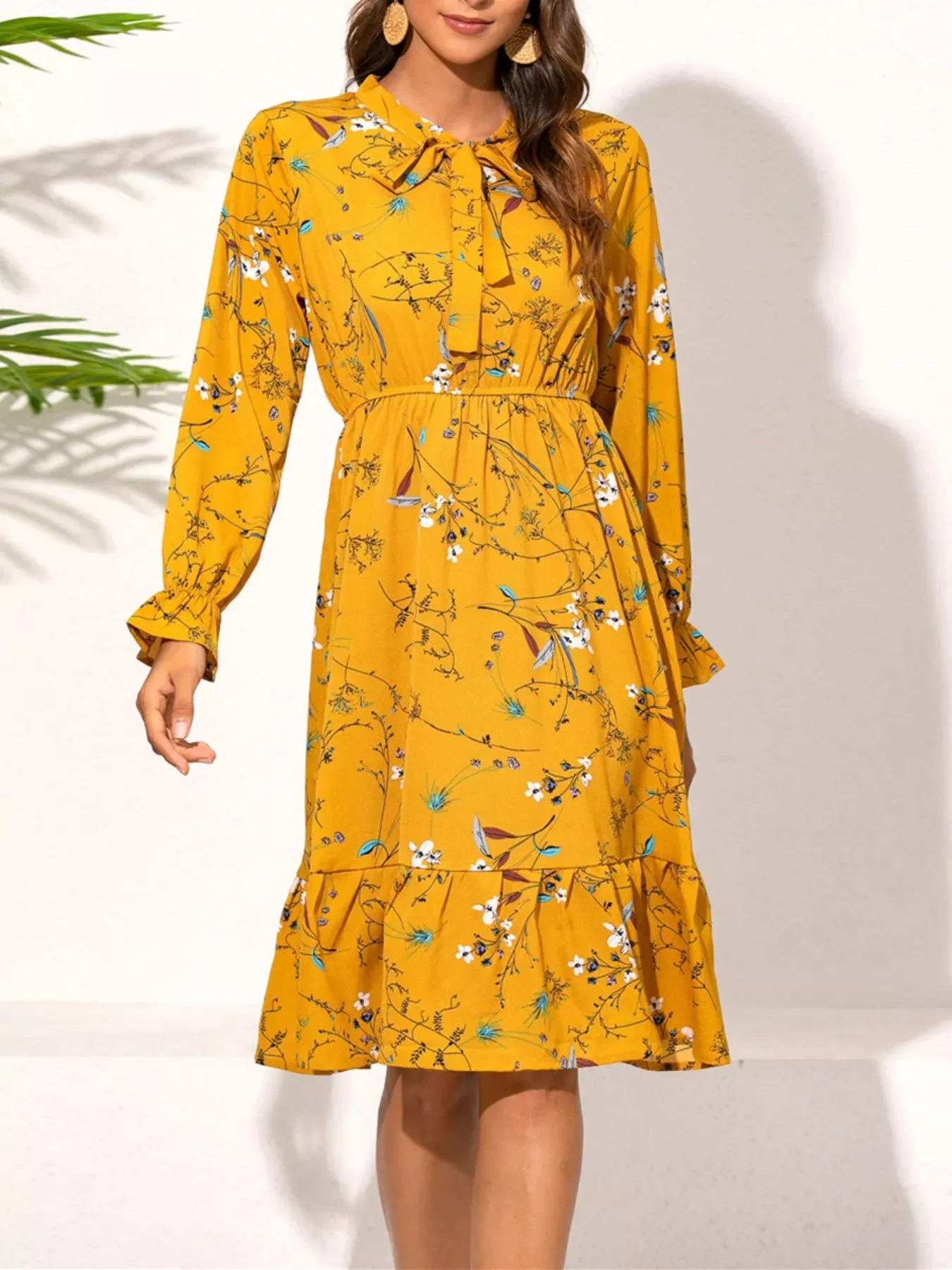 Ruffled Hem Floral Print Long Sleeve Dress sold by Charming Charlie product image thumbnail 2