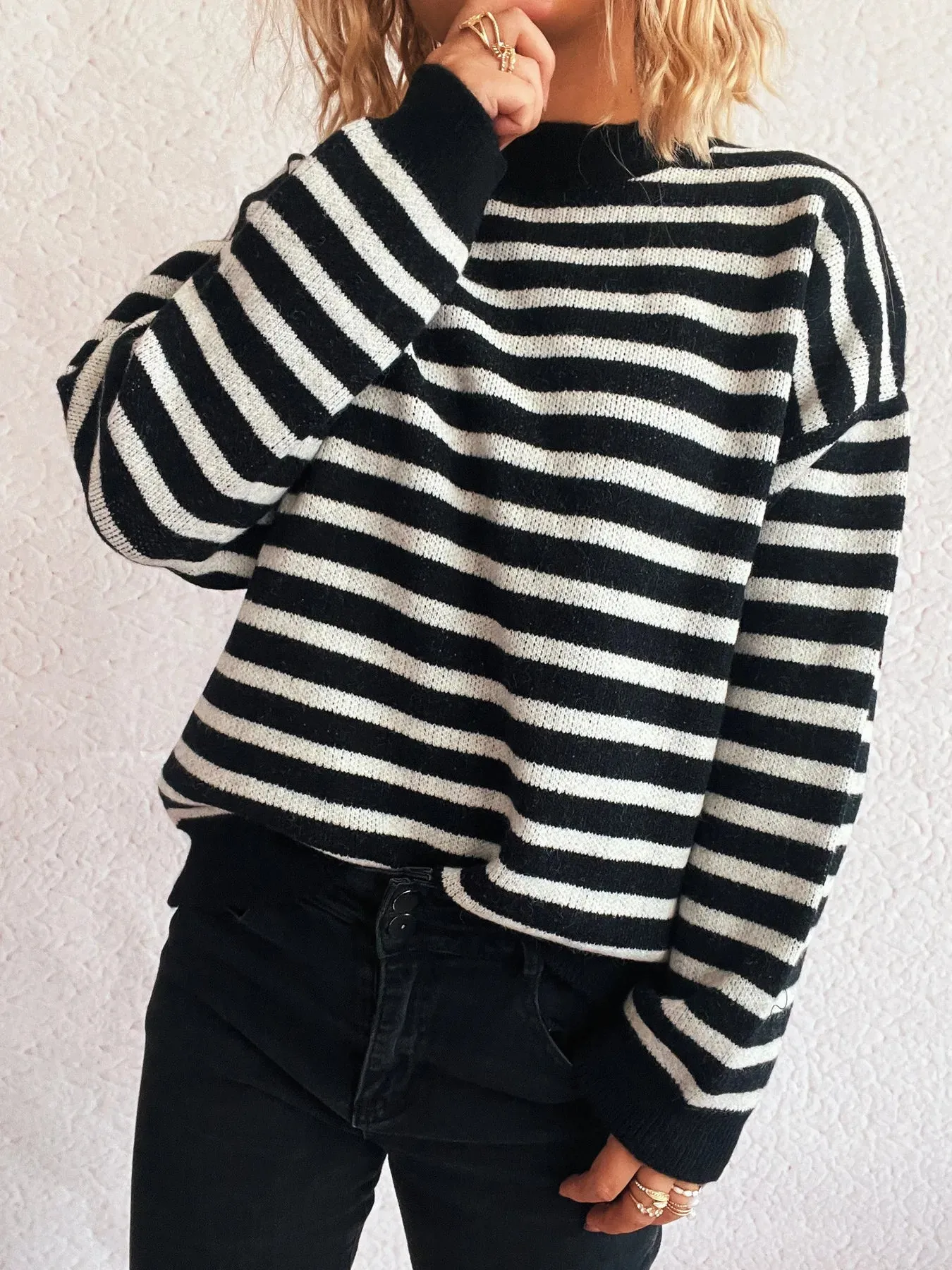 Striped Mock Neck Long Sleeve Sweater sold by Charming Charlie product image thumbnail 4