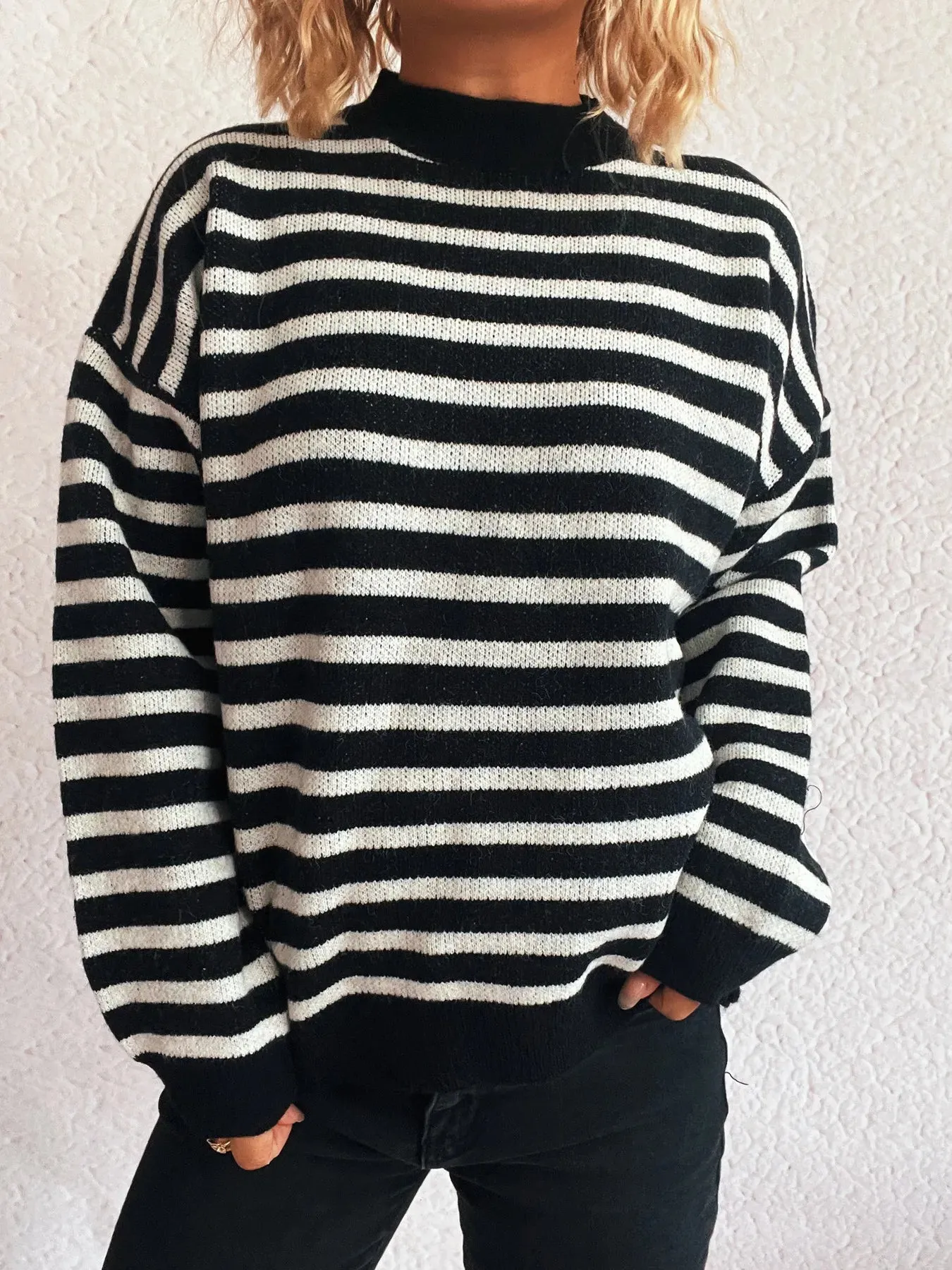 Striped Mock Neck Long Sleeve Sweater sold by Charming Charlie
