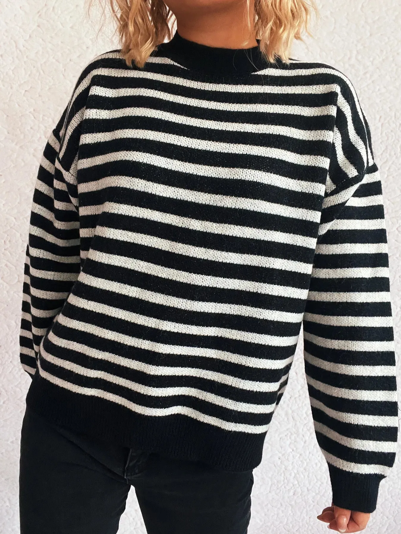 Striped Mock Neck Long Sleeve Sweater sold by Charming Charlie product image thumbnail 2