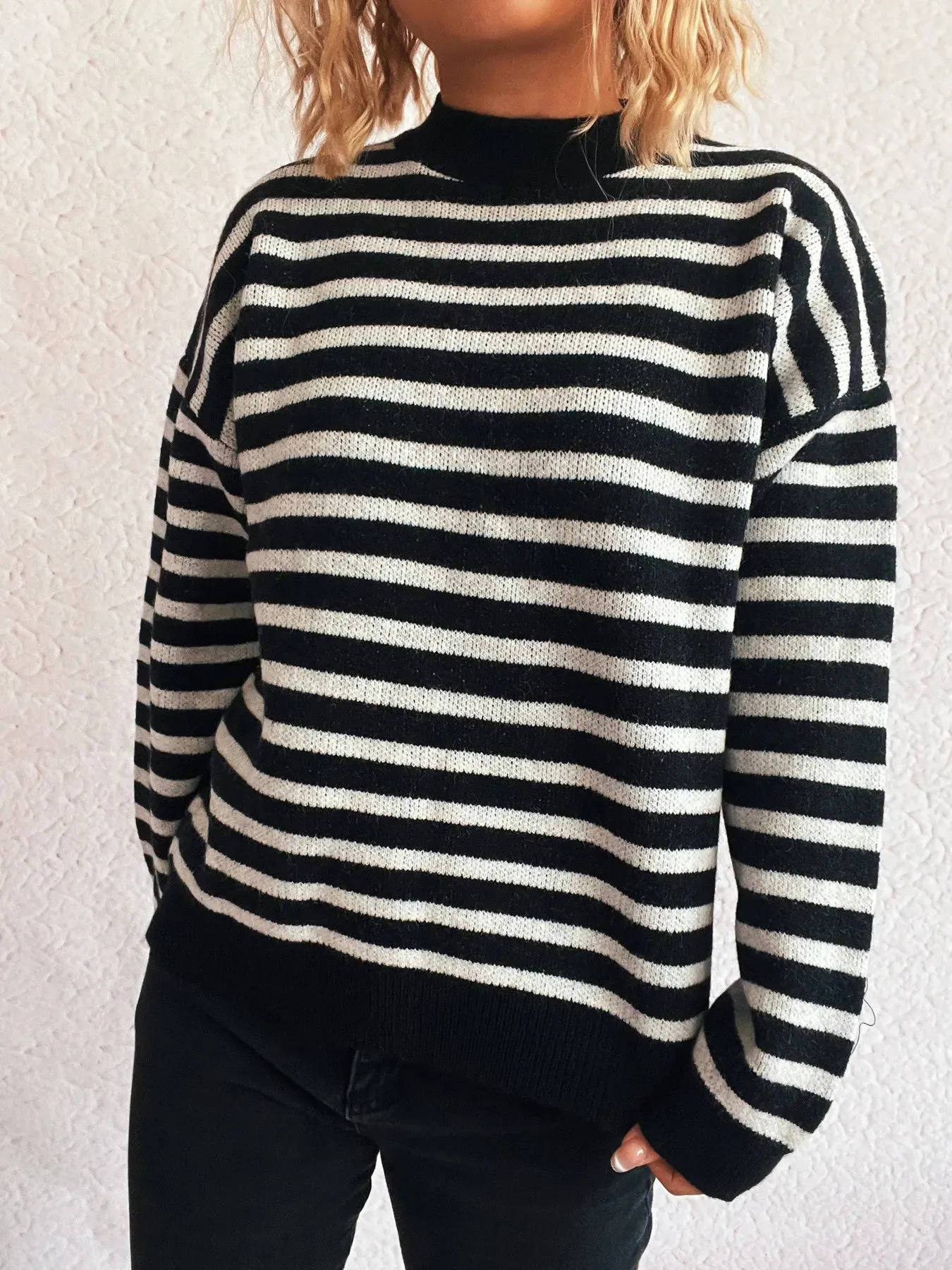 Striped Mock Neck Long Sleeve Sweater sold by Charming Charlie product image thumbnail 3