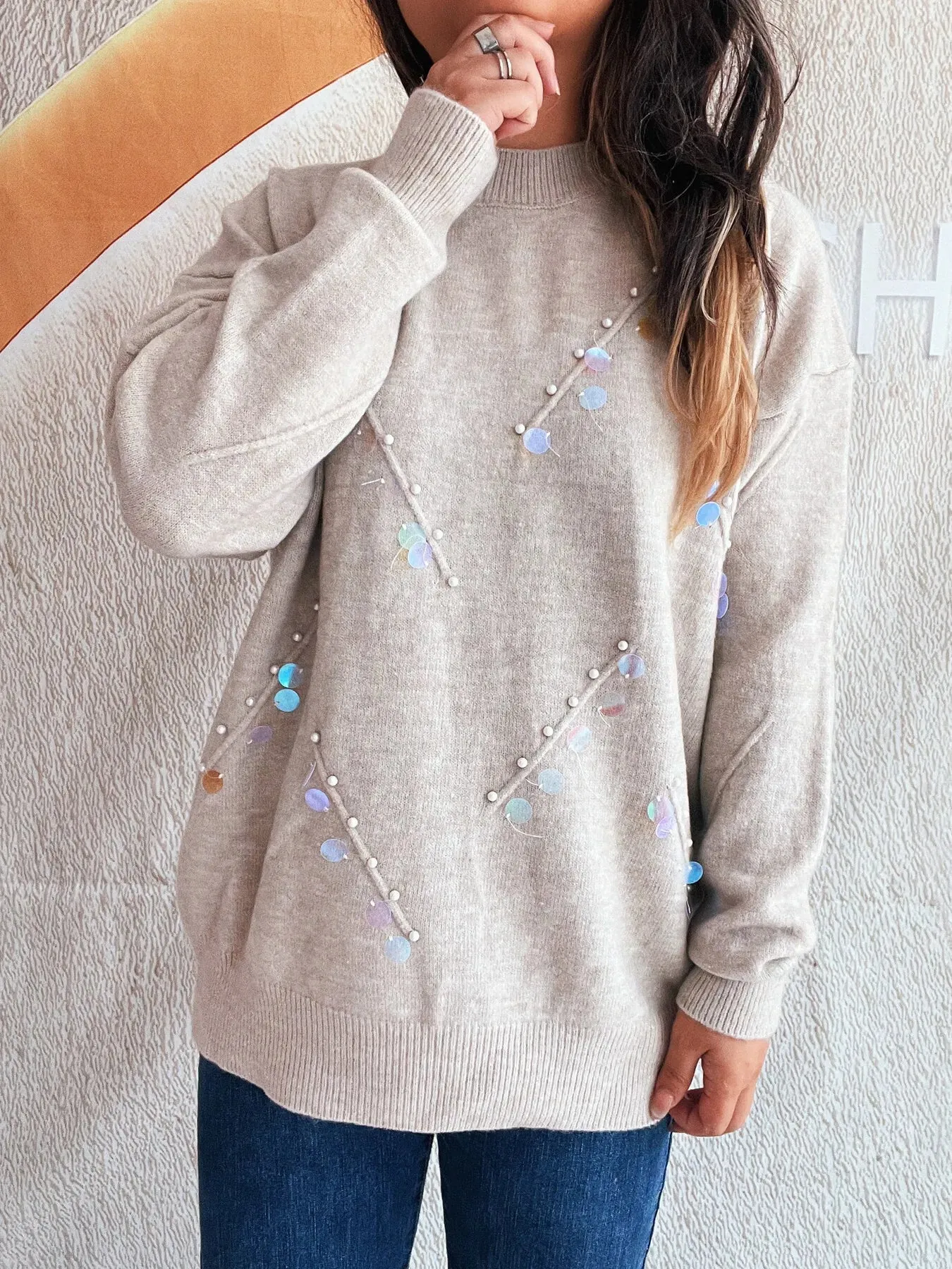 Sequined Embellished Round Neck Sweater sold by Charming Charlie product image thumbnail 5