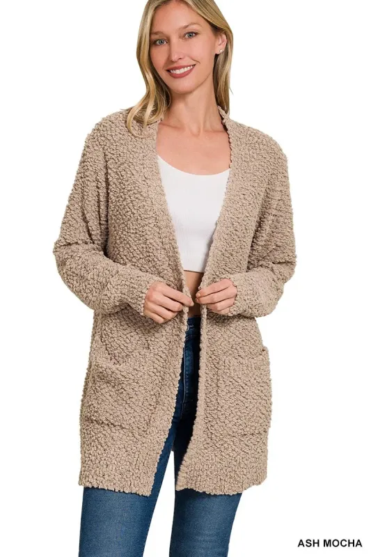 Zenana Long Sleeve Popcorn Sweater Cardigan with Pockets sold by Charming Charlie