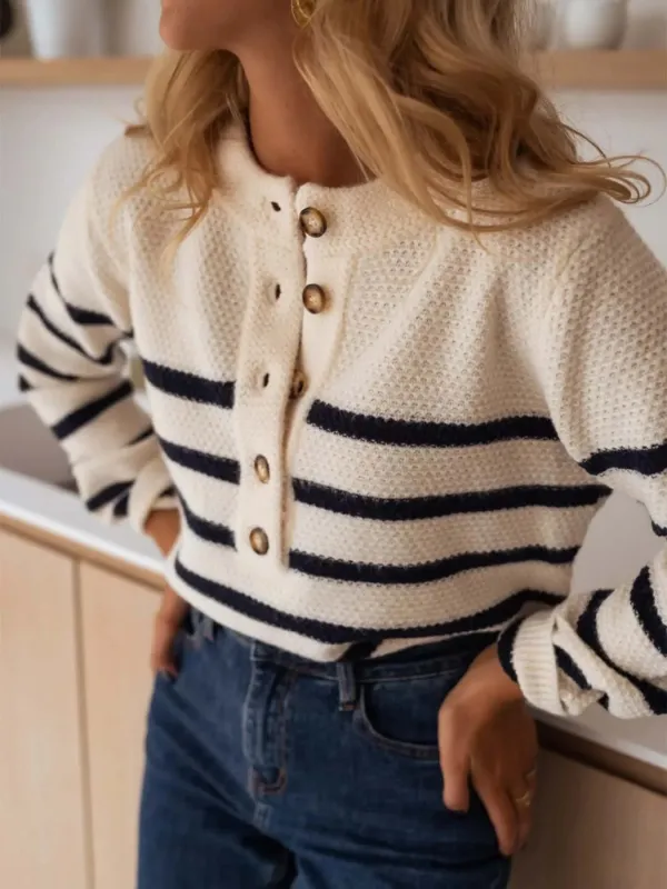 Striped Button-Front Sweater sold by Charming Charlie