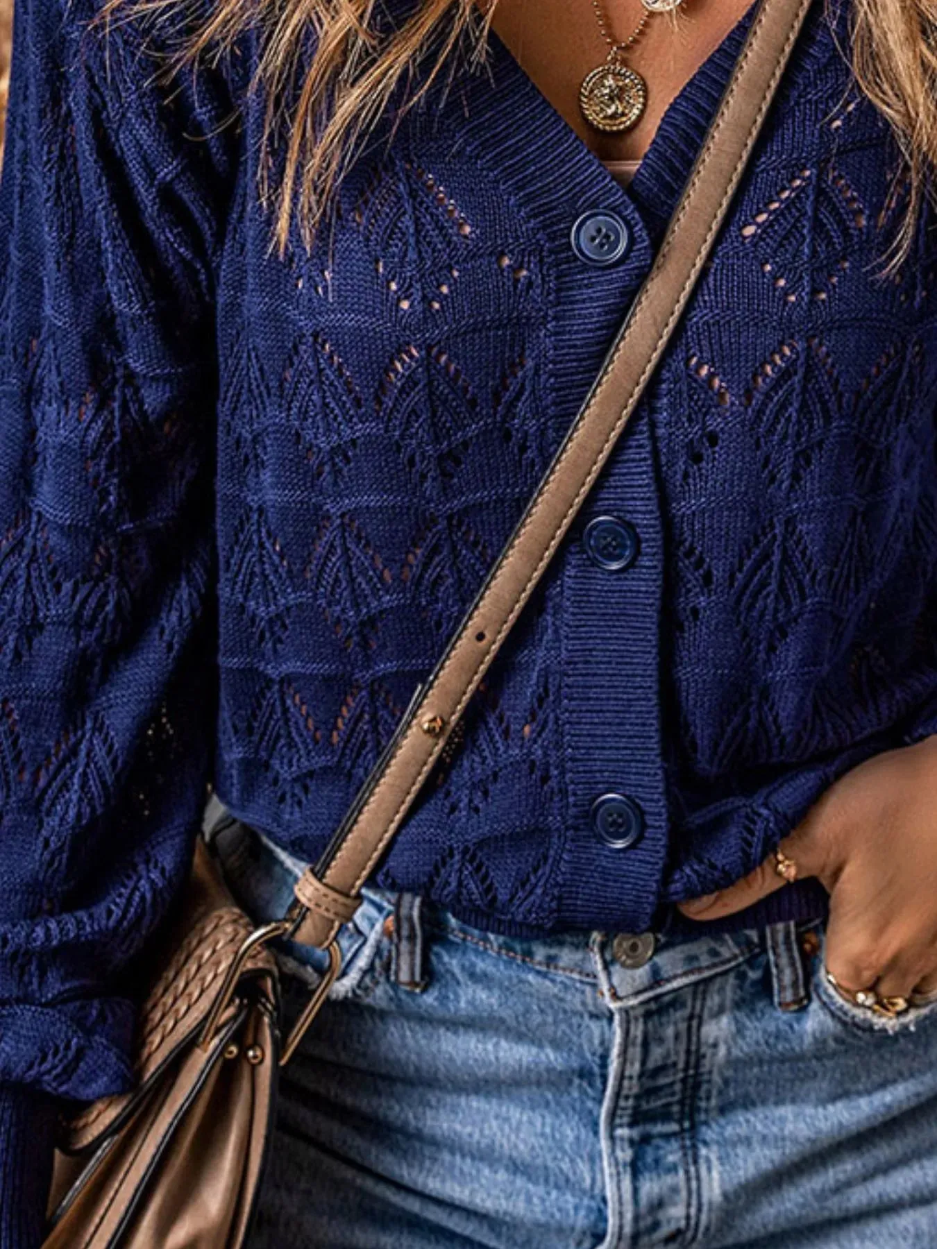 Openwork Button Up Cardigan sold by Charming Charlie product image thumbnail 3