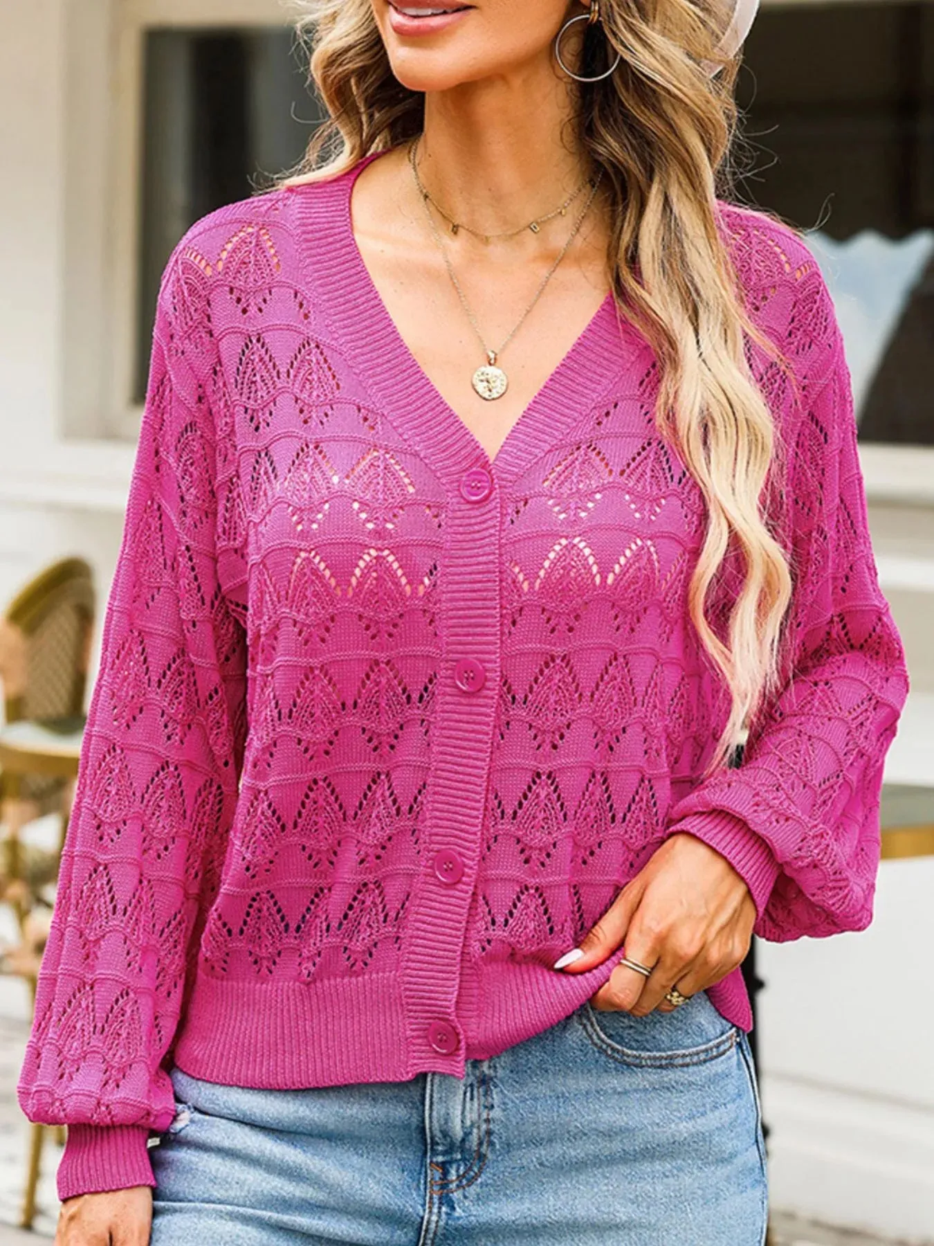 Openwork Button Up Cardigan sold by Charming Charlie product image thumbnail 4