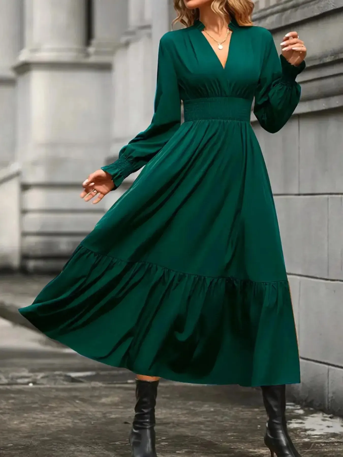 Notched Long Sleeve Tiered Dress sold by Charming Charlie product image thumbnail 3