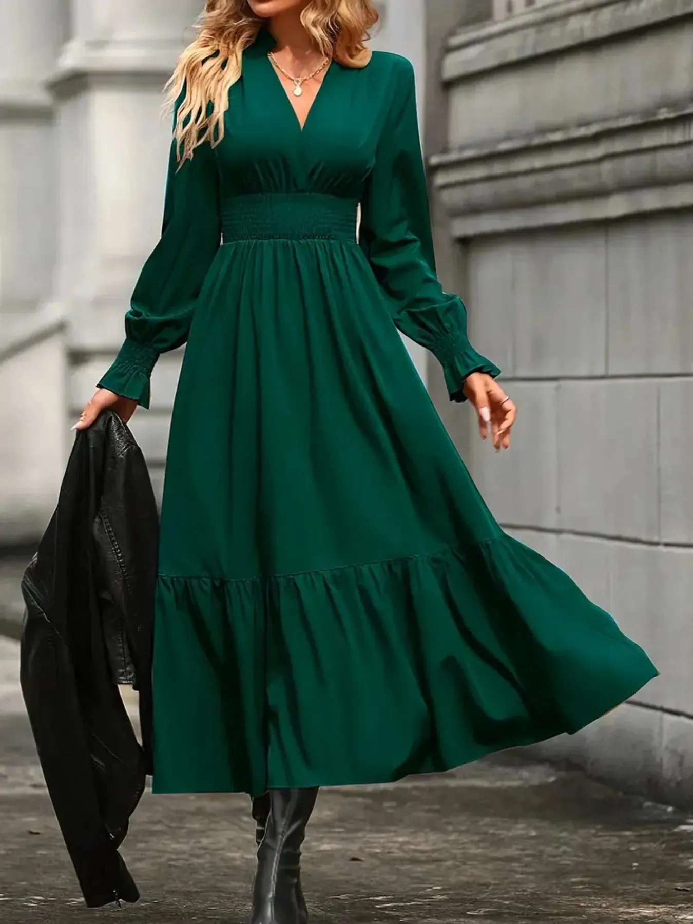 Notched Long Sleeve Tiered Dress sold by Charming Charlie product image thumbnail 2