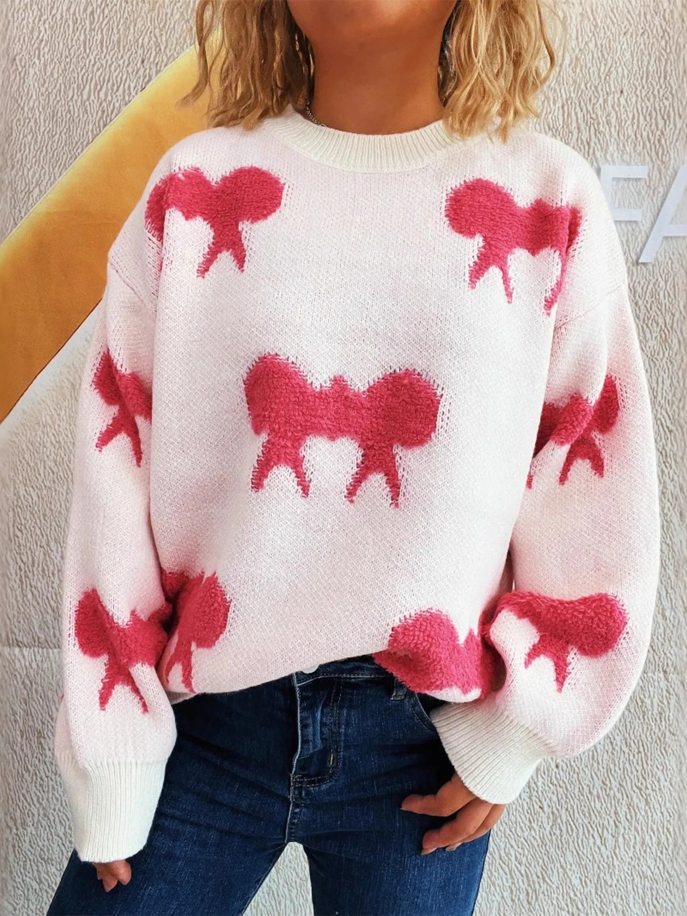 Bow Pattern Round Neck Sweater sold by Charming Charlie product image thumbnail 3
