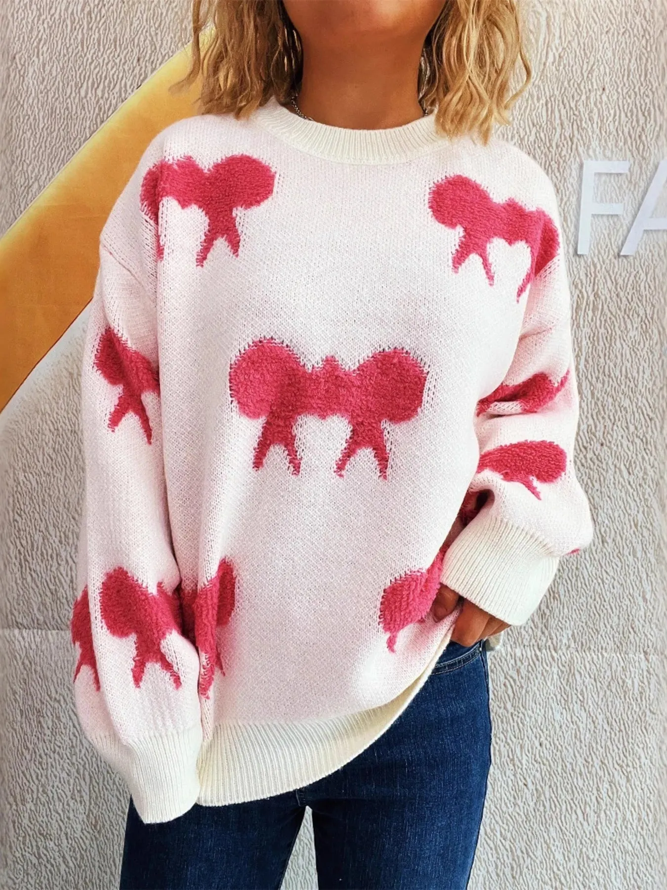 Bow Pattern Round Neck Sweater sold by Charming Charlie product image thumbnail 2