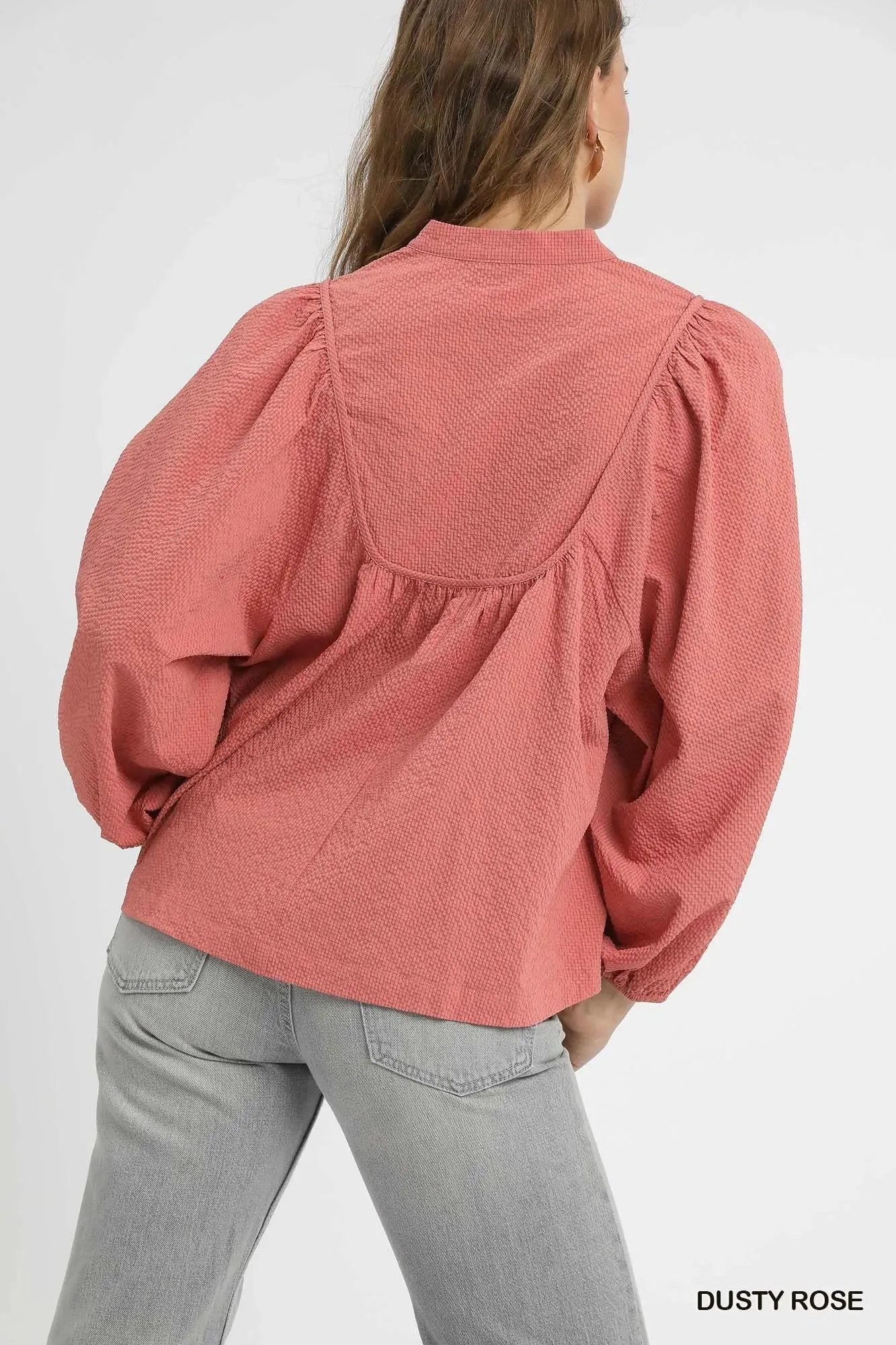 Umgee Textured Notched Blouse with Balloon Sleeves sold by Charming Charlie product image thumbnail 3