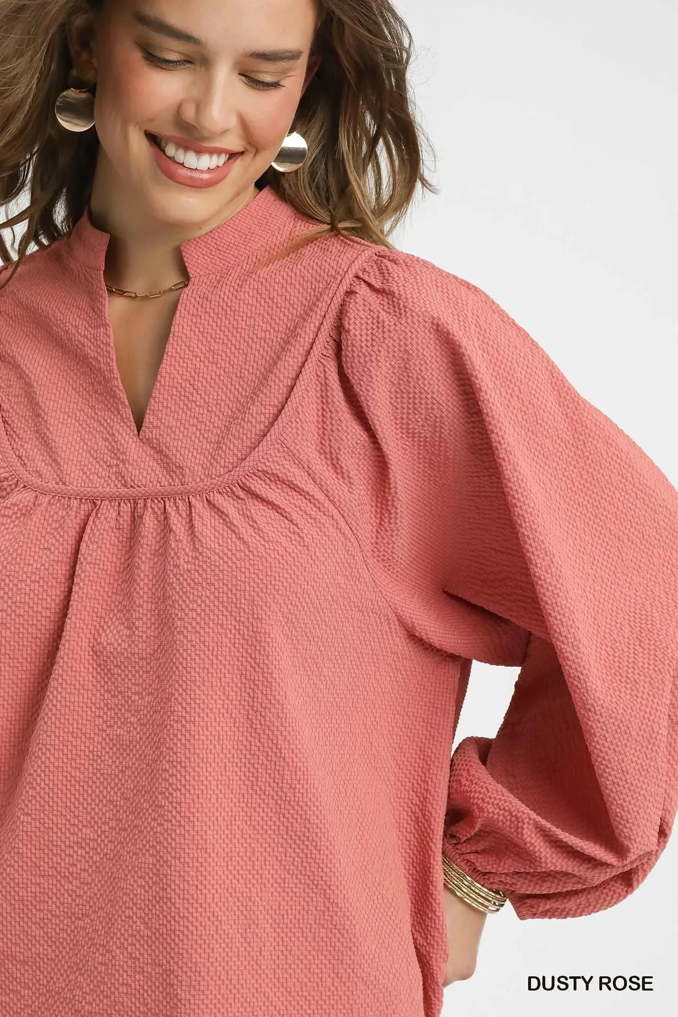 Umgee Textured Notched Blouse with Balloon Sleeves sold by Charming Charlie product image thumbnail 5