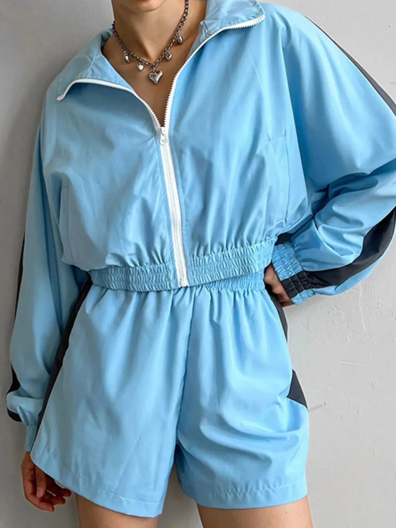 Zip Up Long Sleeve Jacket and Shorts Set sold by Charming Charlie