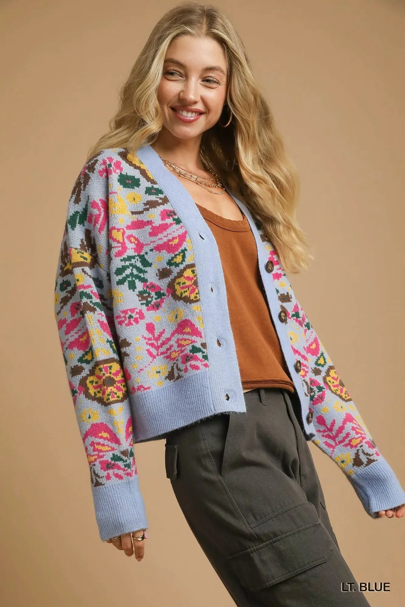 Umgee Floral Knit Button-Up Cardigan sold by Charming Charlie product image thumbnail 2