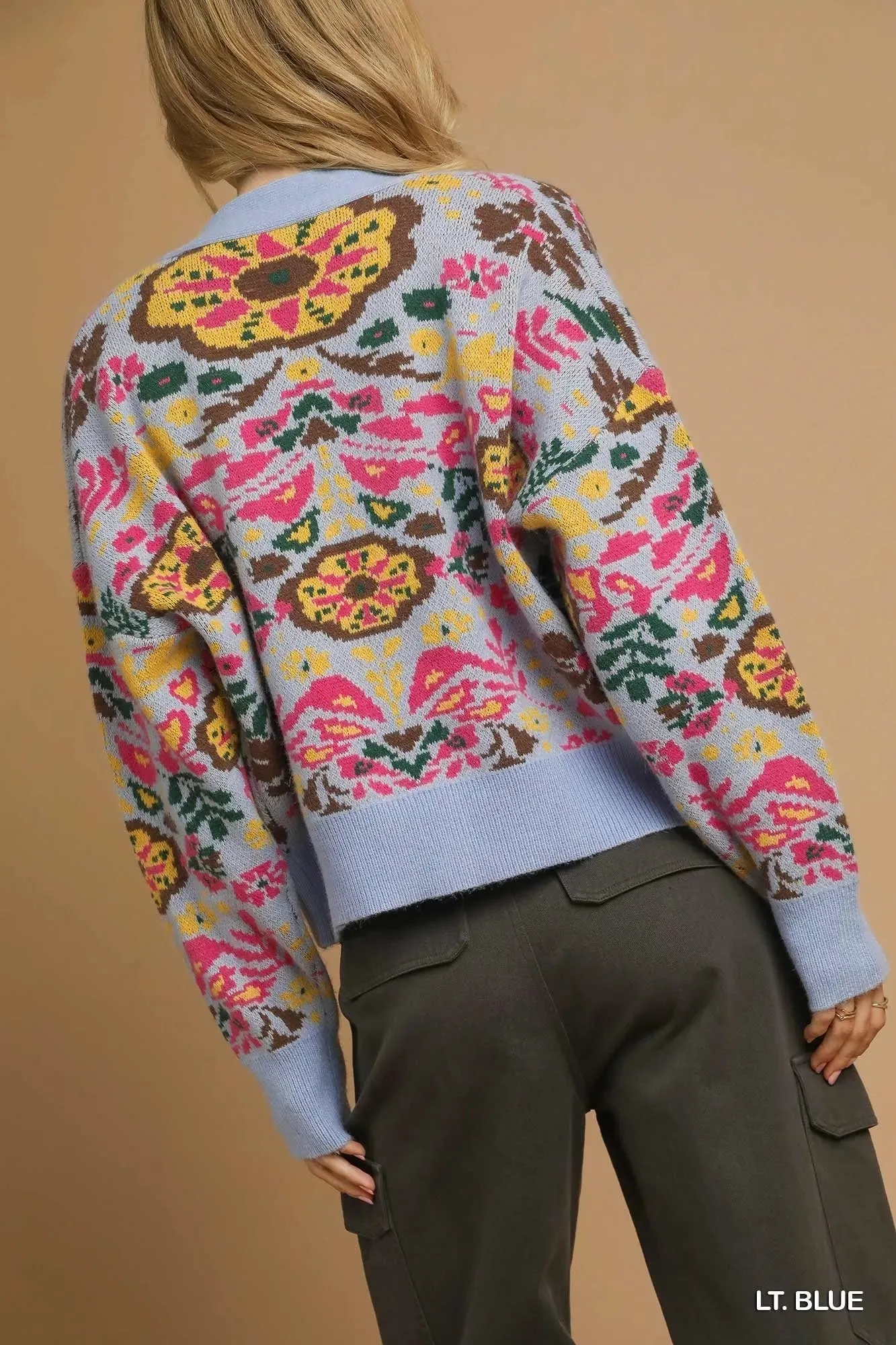 Umgee Floral Knit Button-Up Cardigan sold by Charming Charlie product image thumbnail 3