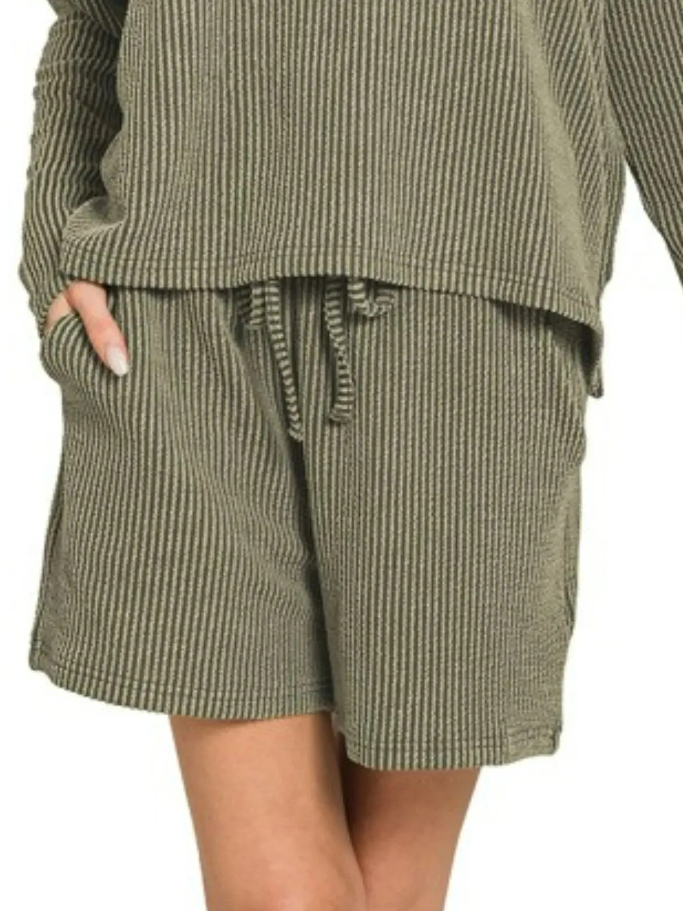 Zenana Corded Rib Long Sleeve Tee and Shorts Set sold by Charming Charlie product image thumbnail 2