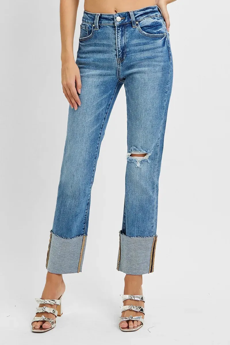 RISEN Full Size High Rise Ankle Straight Wide Cuffed Jeans Plus Size sold by Charming Charlie product image thumbnail 3